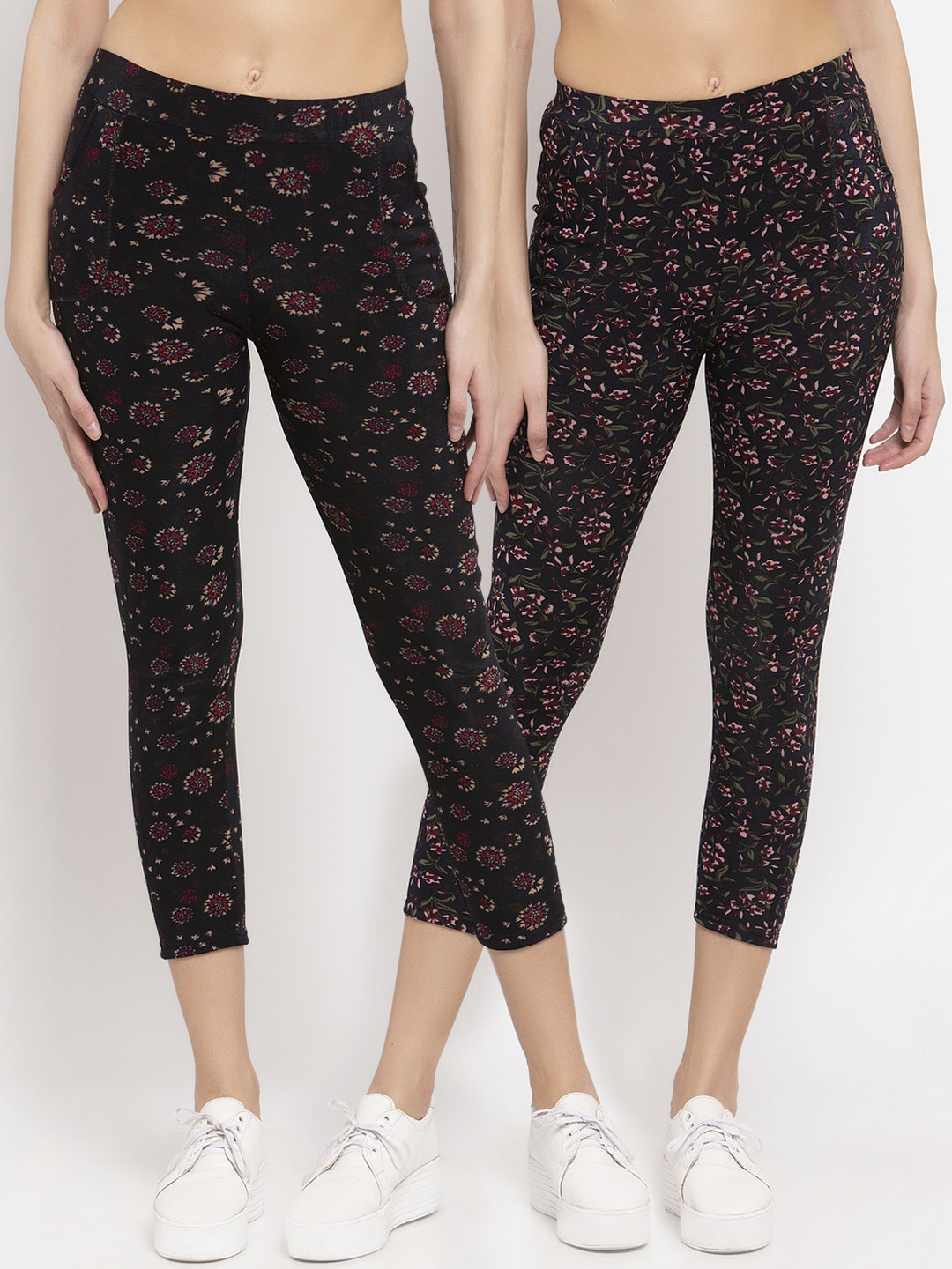 

KLOTTHE Women Multicolored Set of 2 Printed Cropped Woollen Jeggings, Multi