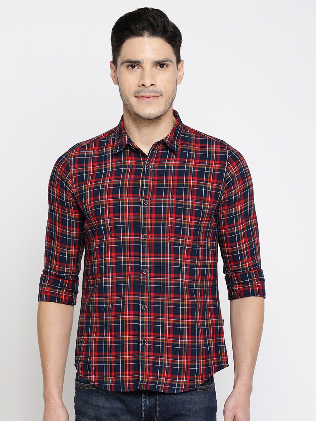 

Pepe Jeans Men Navy Blue Regular Fit Checked Casual Shirt