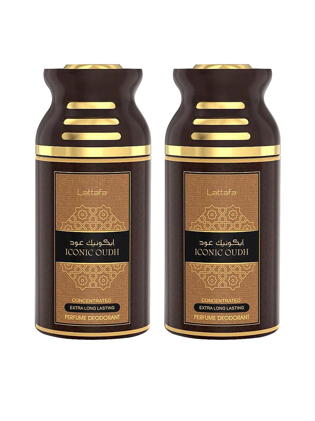 

Lattafa Iconic Oudh Deodorant Perfumed Bodyspray for Men & Women 250ml Pack Of 2, Brown