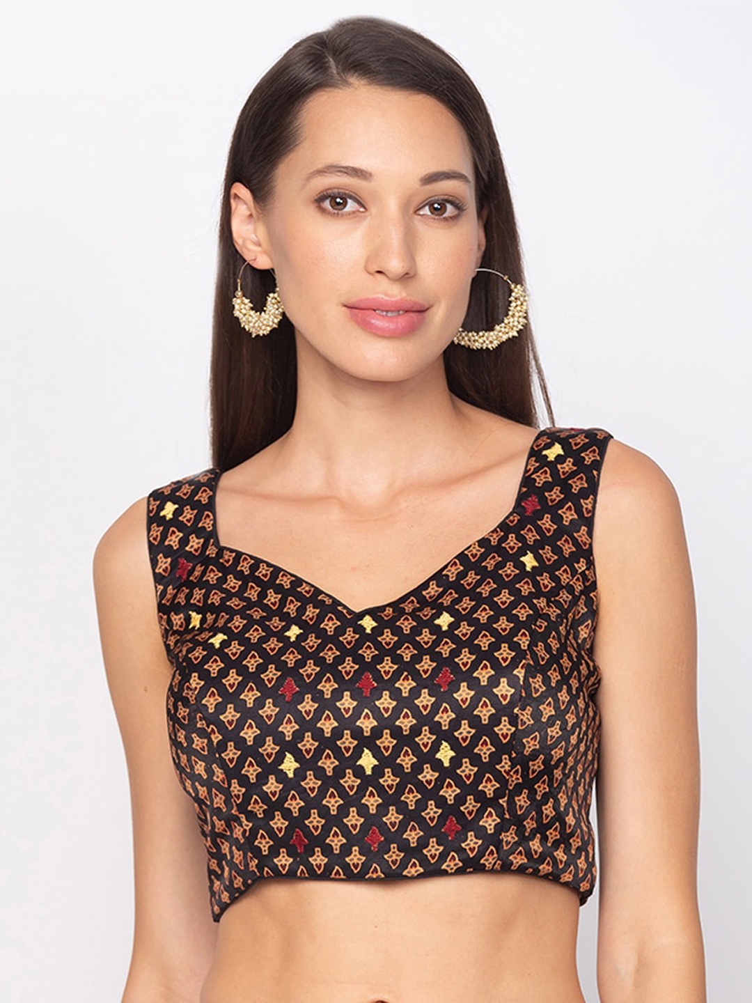 

SALWAR STUDIO Women Black & Maroon Printed Padded Readymade Saree Blouse