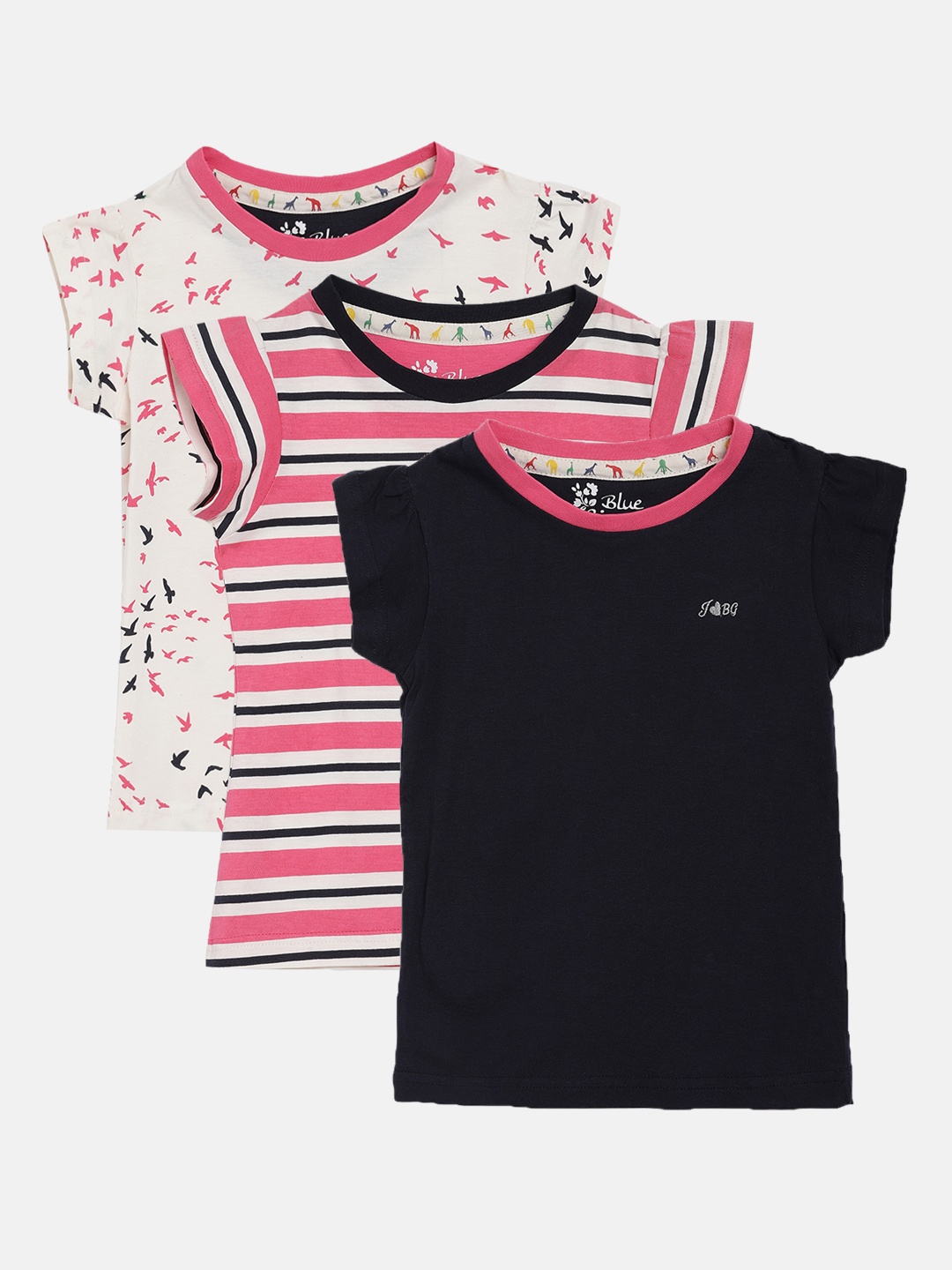 

Blue Giraffe Girls White & Pink Printed Round Neck T-shirt