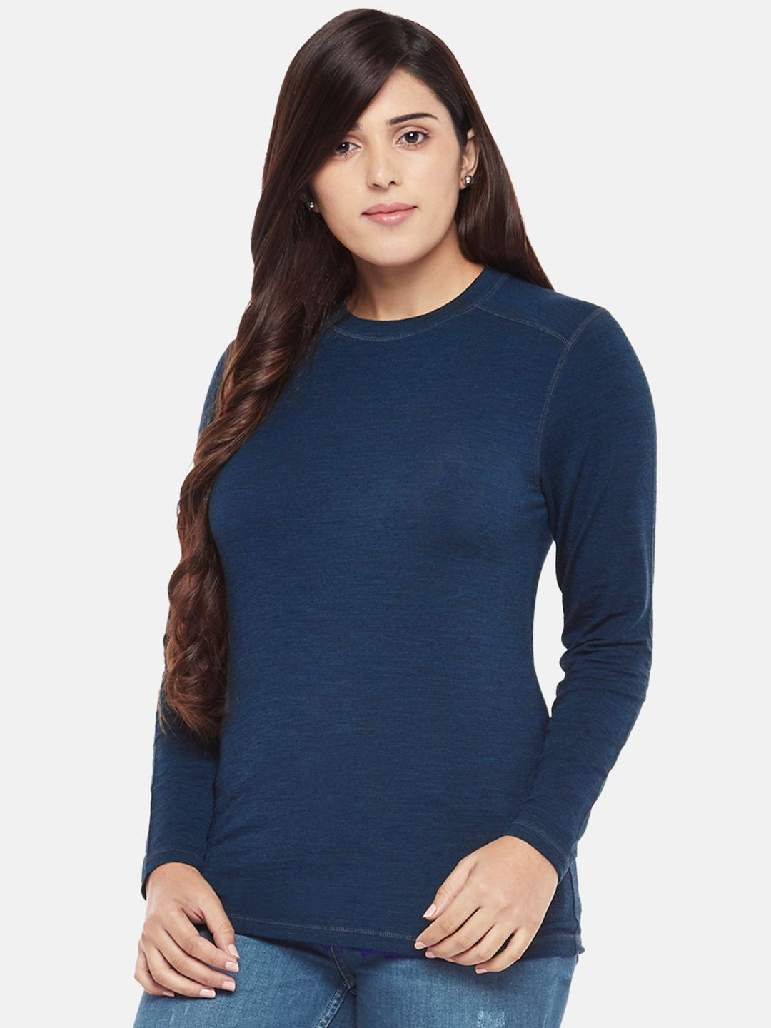 

Kosha Women Plus Size Navy Blue Soild Merino Wool & Bamboo Full Sleeves Thermal Top