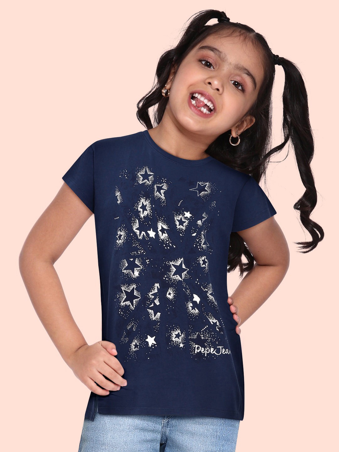 

Pepe Jeans Girls Navy Blue Printed Round Neck T-shirt