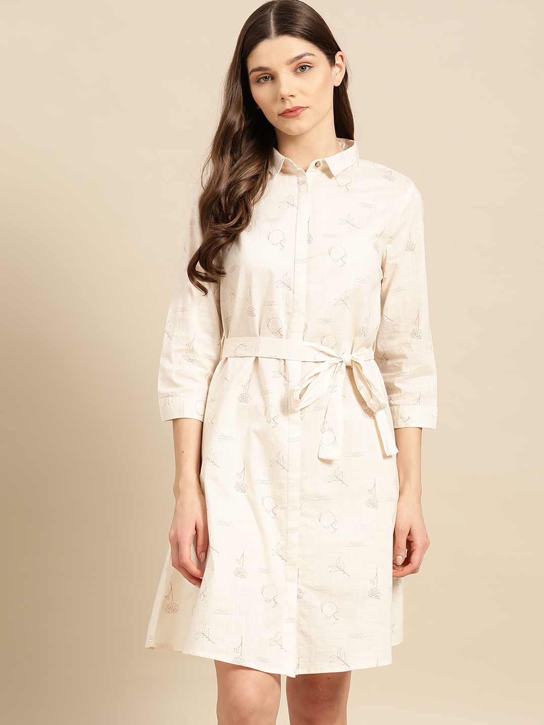 

ether Kora Collection Women Sustainable Off-White Printed Shirt Dress