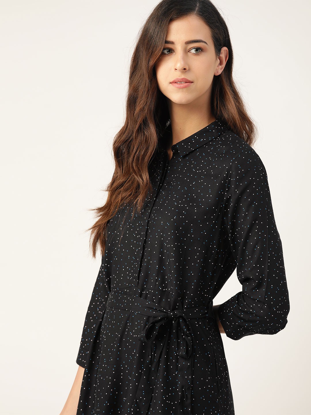 

ether Women Black Printed Shirt Dress with Belt