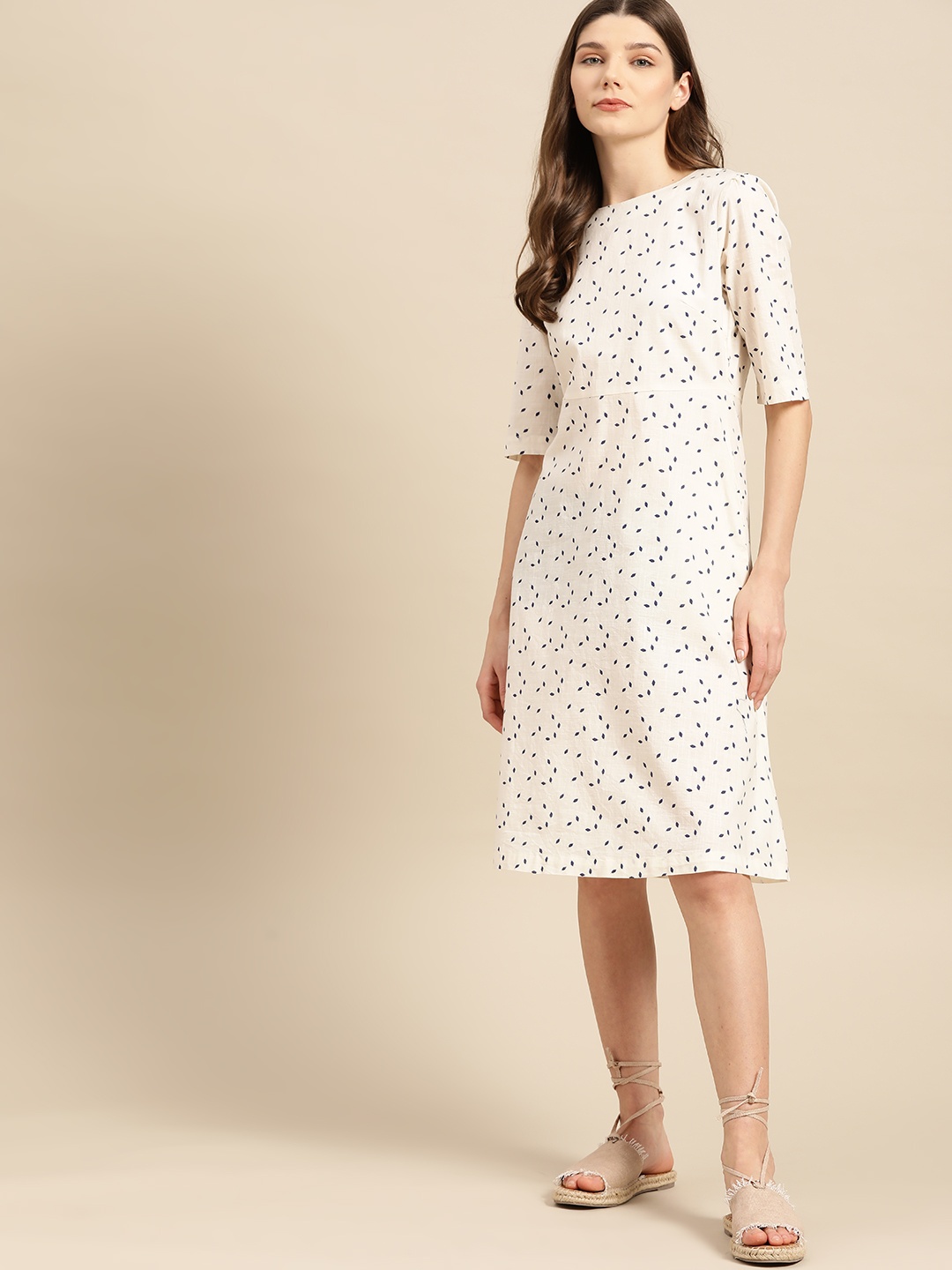 

ether Kora Collection Women Sustainable Off-White Printed A-Line Dress