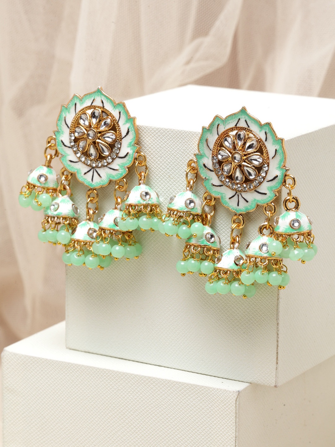 

PANASH Gold-Toned & Green Contemporary Drop Earrings