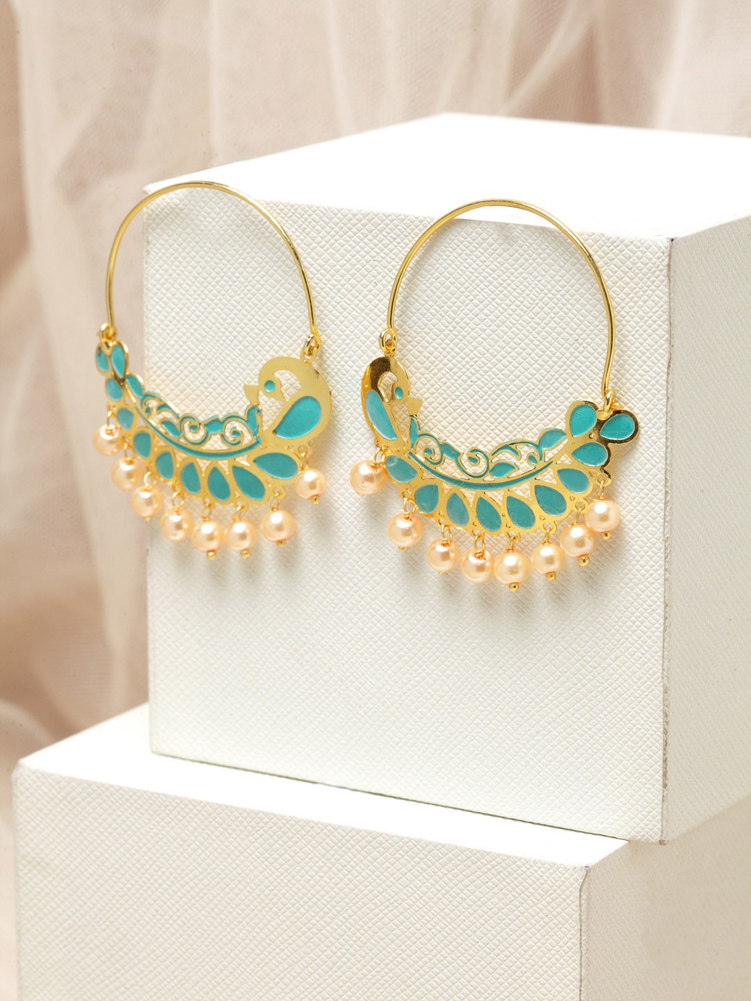 

PANASH Gold-Toned Peacock Shaped Hoop Earrings