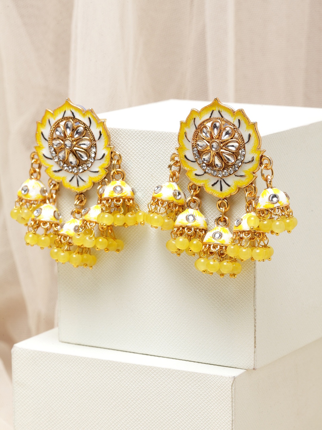 

PANASH Gold-Plated & Yellow Floral Drop Earrings