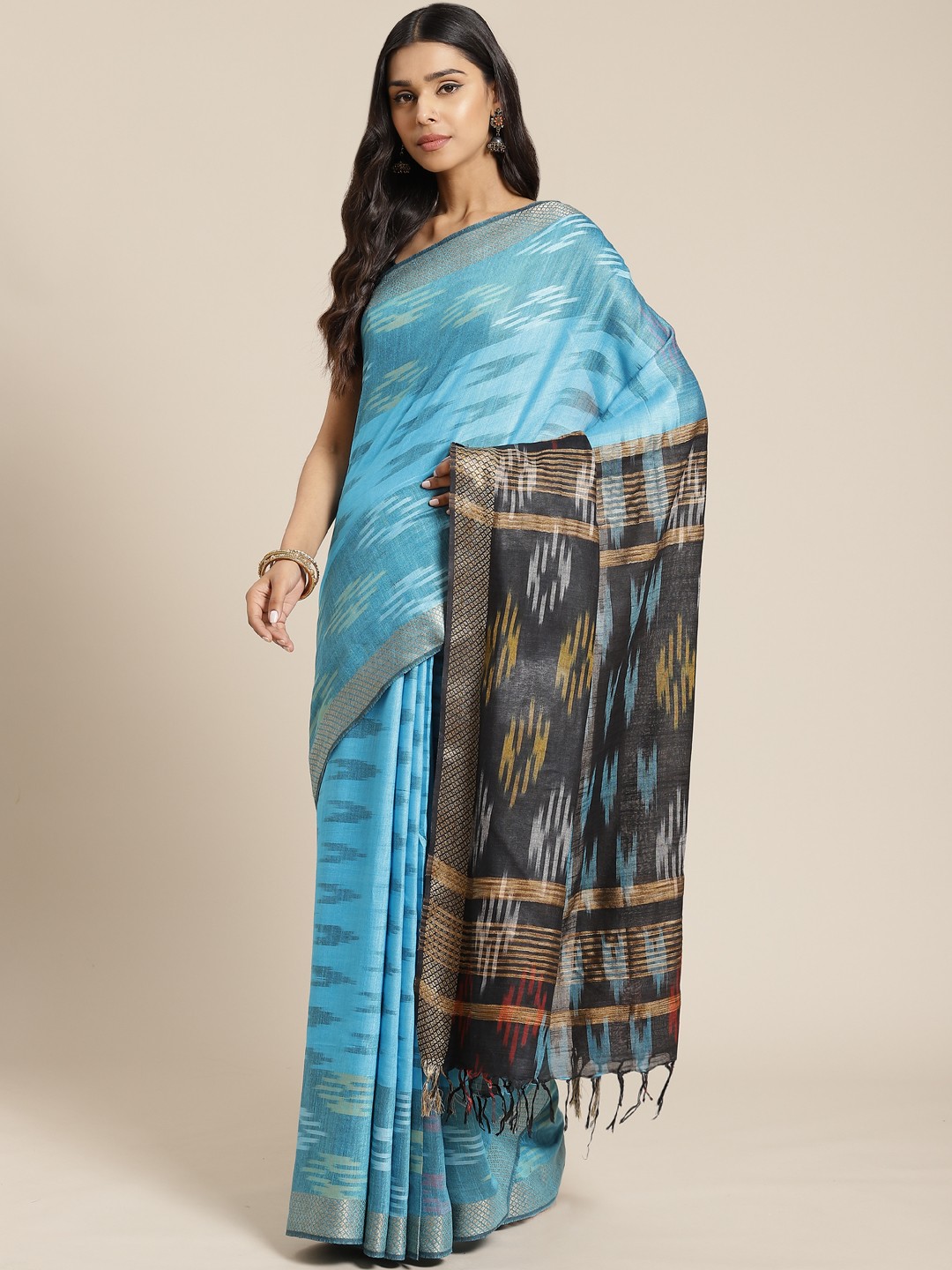 

swatika Blue & Black Woven Design Bhagalpuri Handloom Saree