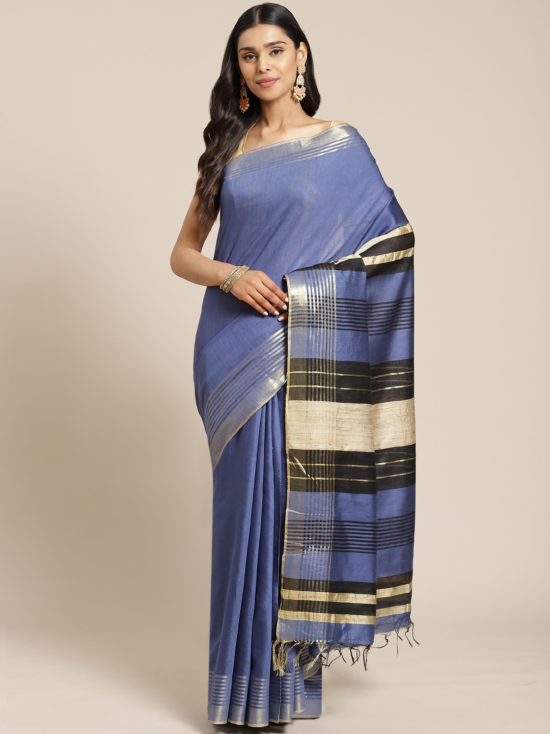 

swatika Blue Solid Bhagalpuri Handloom Saree