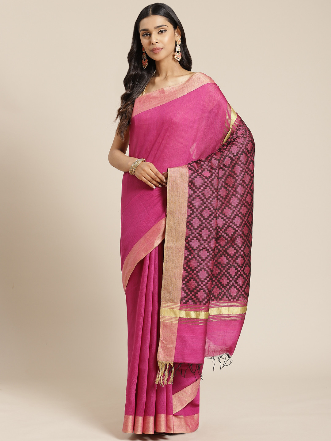 

swatika Pink Solid Bhagalpuri Handloom Saree