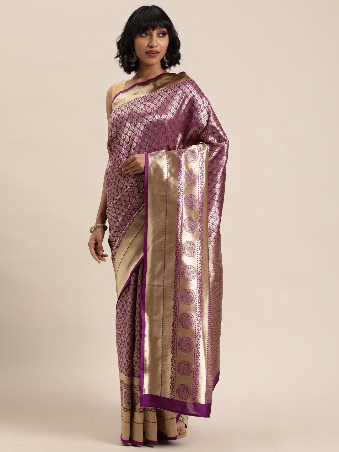 

MOHEY Purple & Gold-Toned Woven Design Saree