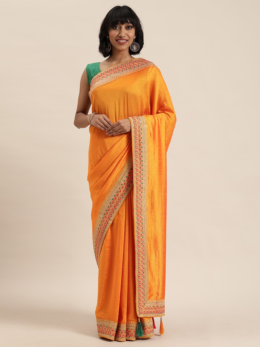 

MOHEY Mustard Yellow Solid Celebrity Saree with Embroidered Detail
