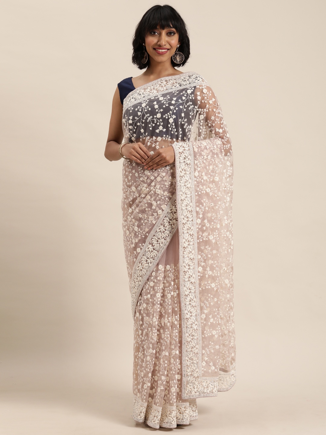 

MOHEY Purple Embroidered Net Saree