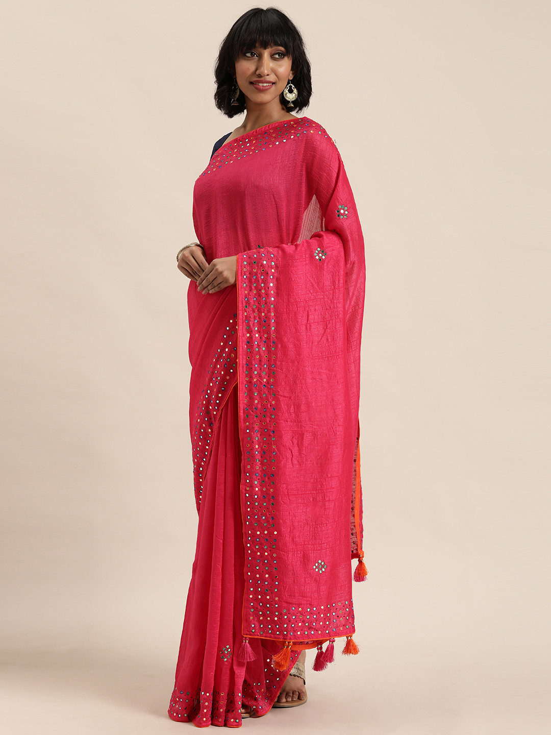 

MOHEY Pink Embroidered Silk Blend Saree