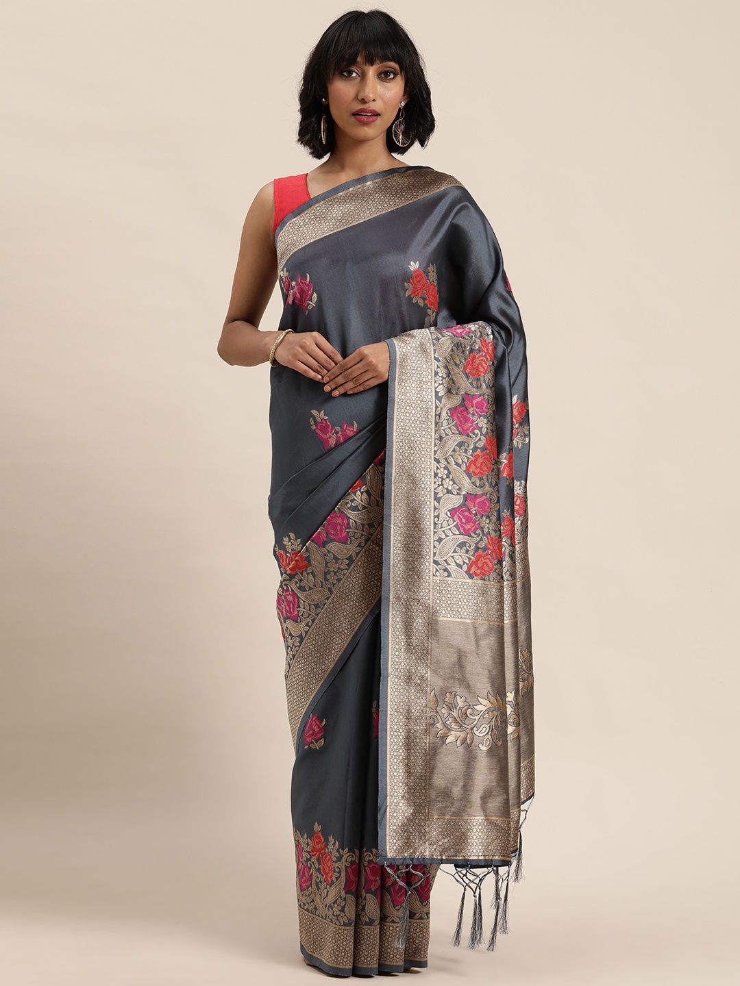

MOHEY Grey Woven Design Silk Blend Saree