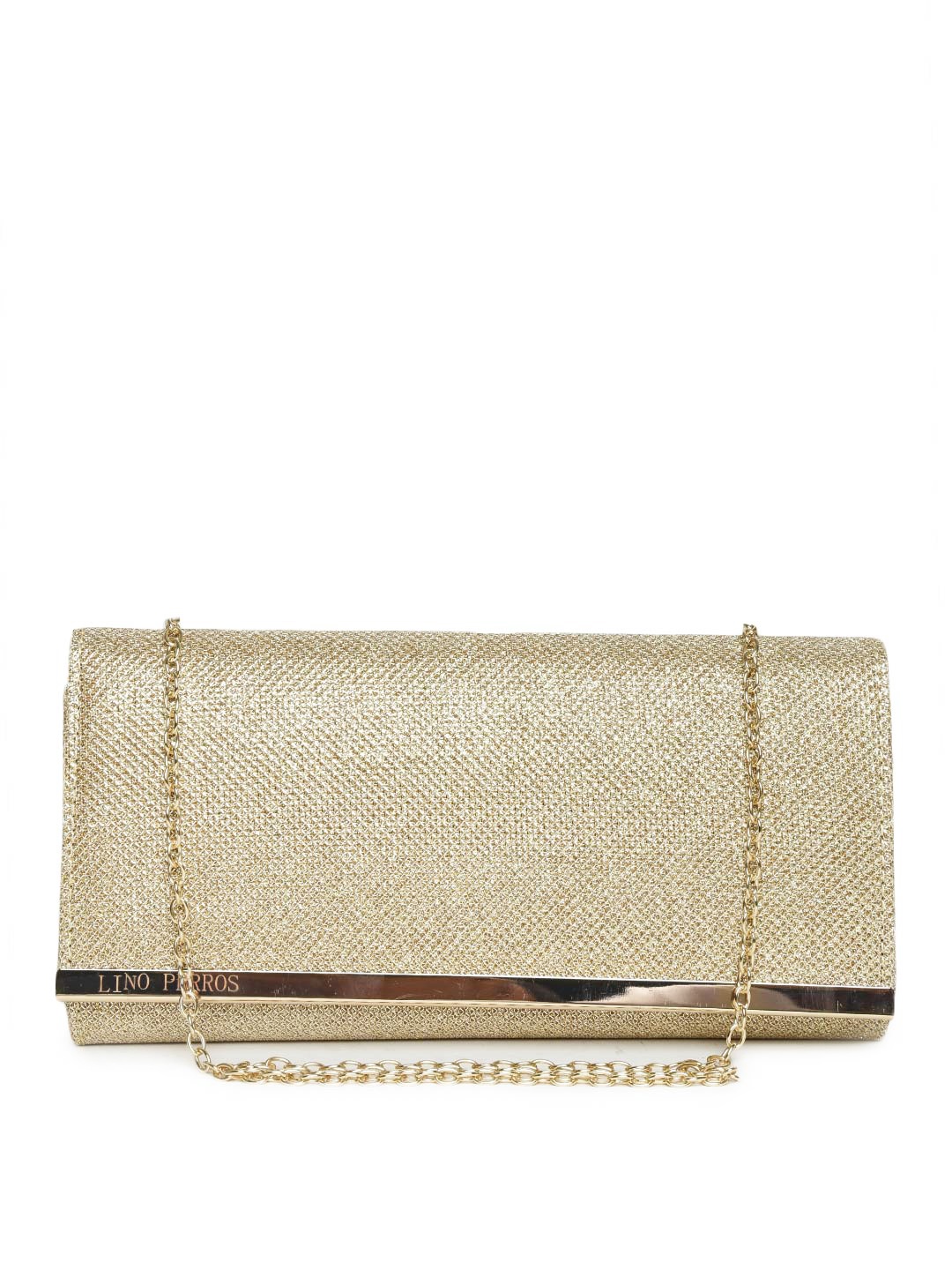 

Lino Perros Gold-Toned Textured Shimmer Clutch with Chain Strap