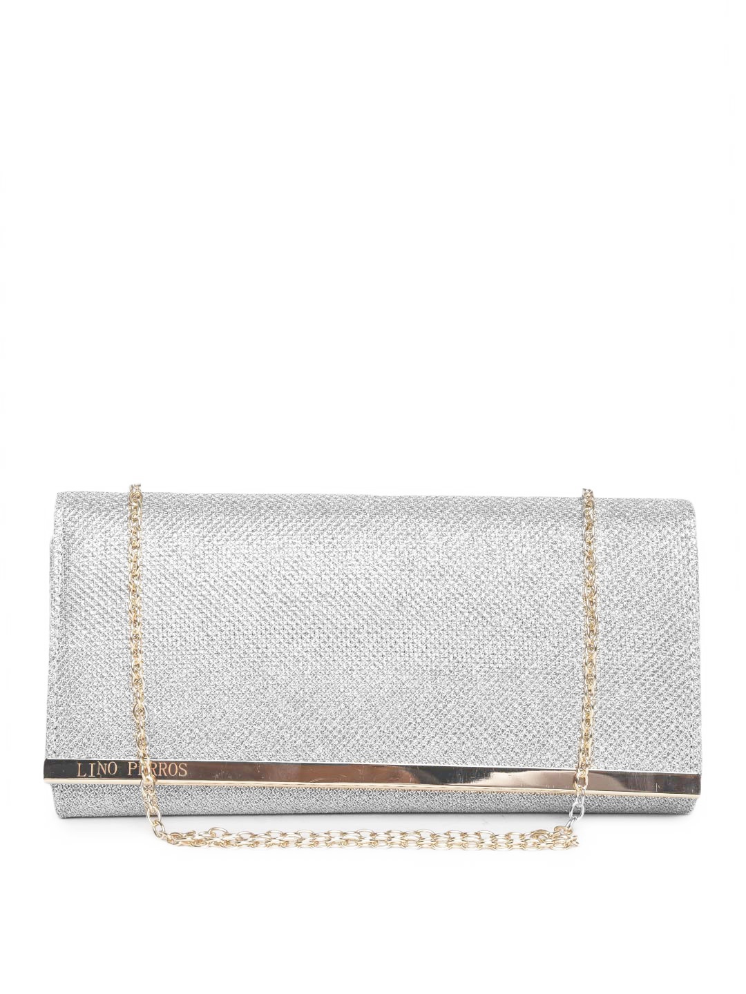 

Lino Perros Silver-Toned Textured Shimmer Clutch with Chain Strap