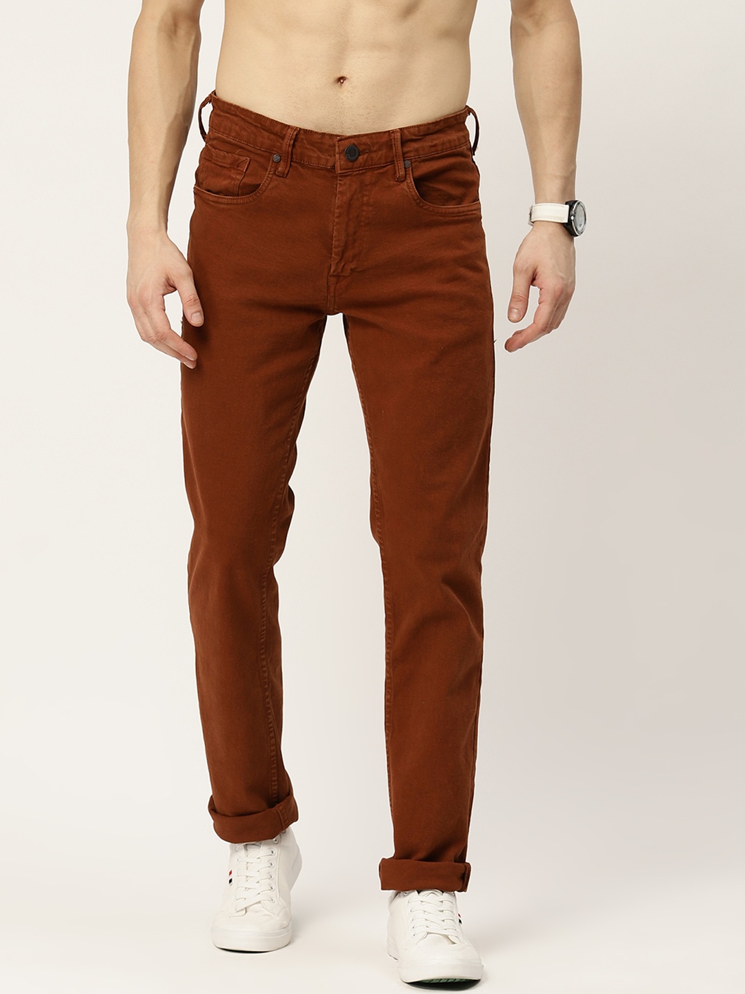 

Moda Rapido Men Rust Brown Slim Fit Mid-Rise Clean Look Stretchable Jeans