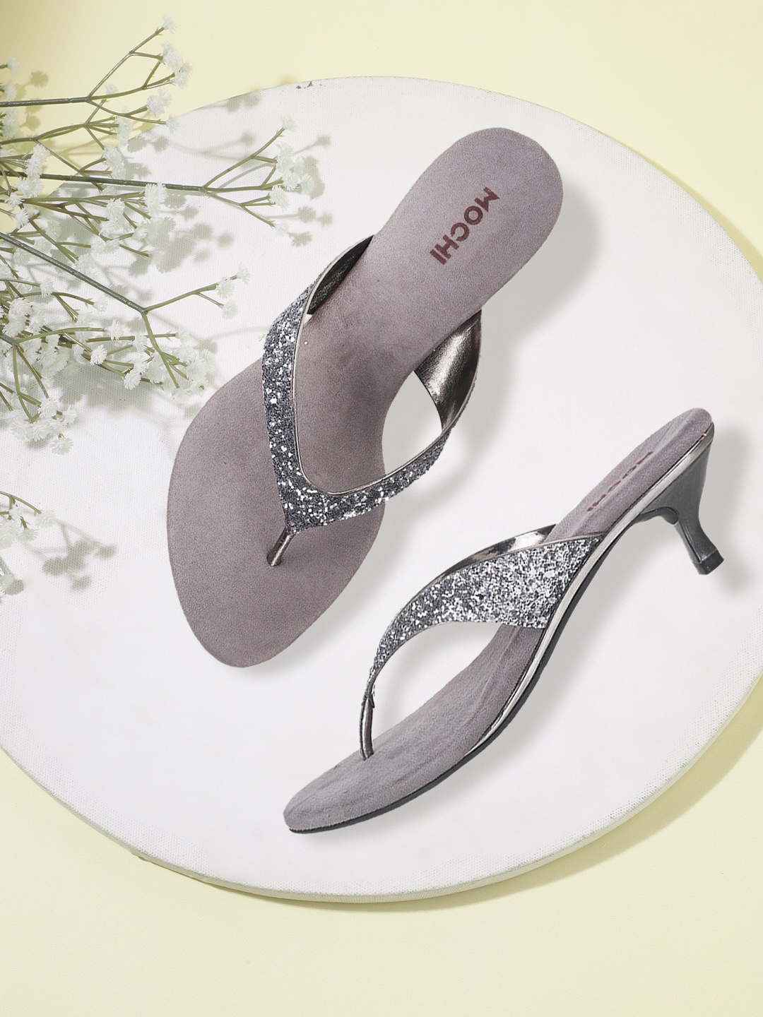 

Mochi Women Grey Embellished Heels