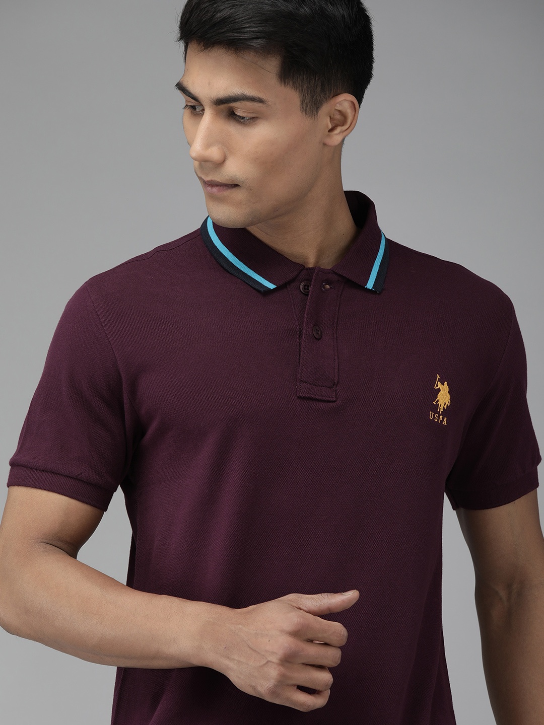 

U.S. Polo Assn. Men Burgundy Solid Round Neck Pure Cotton T-shirt
