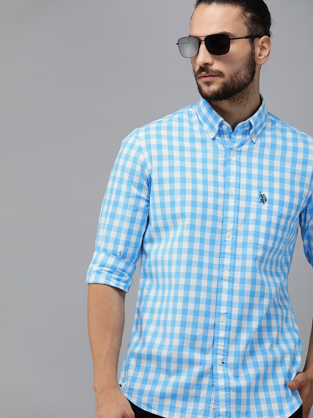 

U.S. Polo Assn. Men Blue & White Regular Fit Checked Casual Shirt
