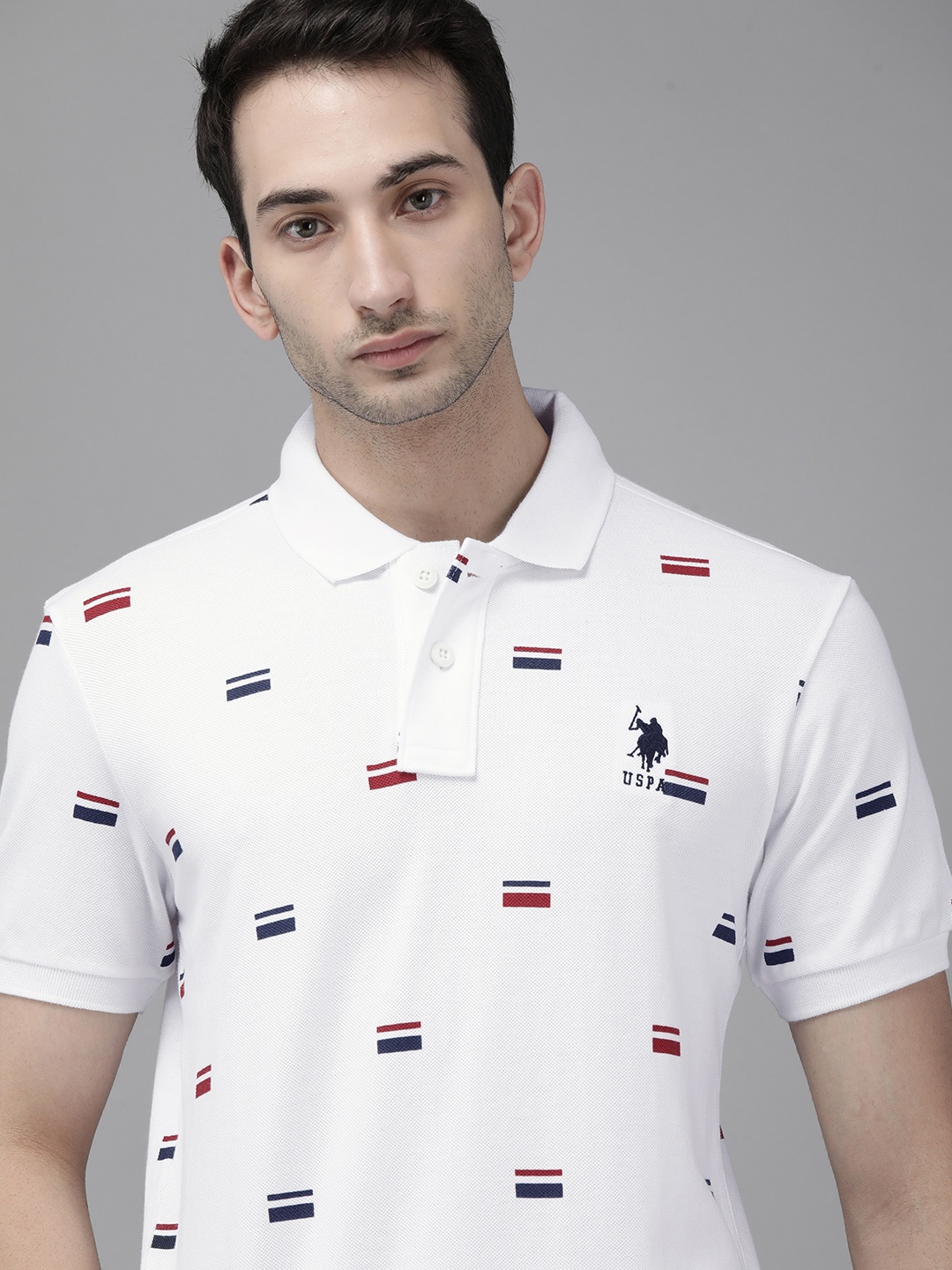 

U.S. Polo Assn. Men White Printed Slim Fit Pure Cotton T-shirt