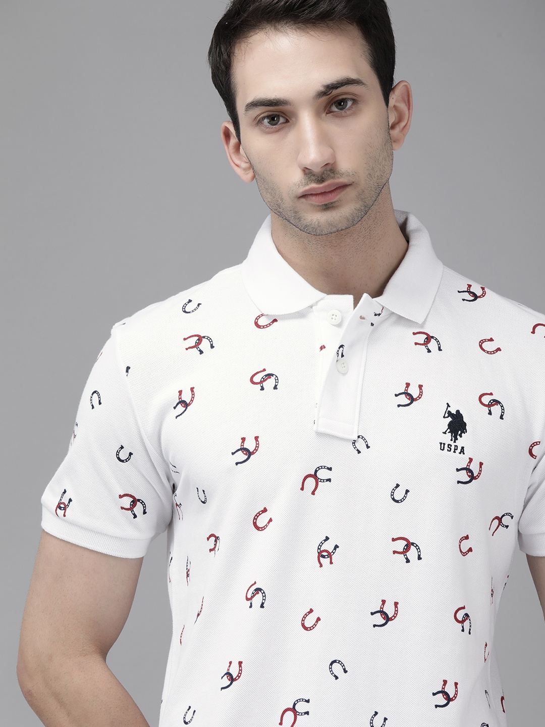 

U.S. Polo Assn. Men White Conversational Printed Slim Fit Pure Cotton T-shirt
