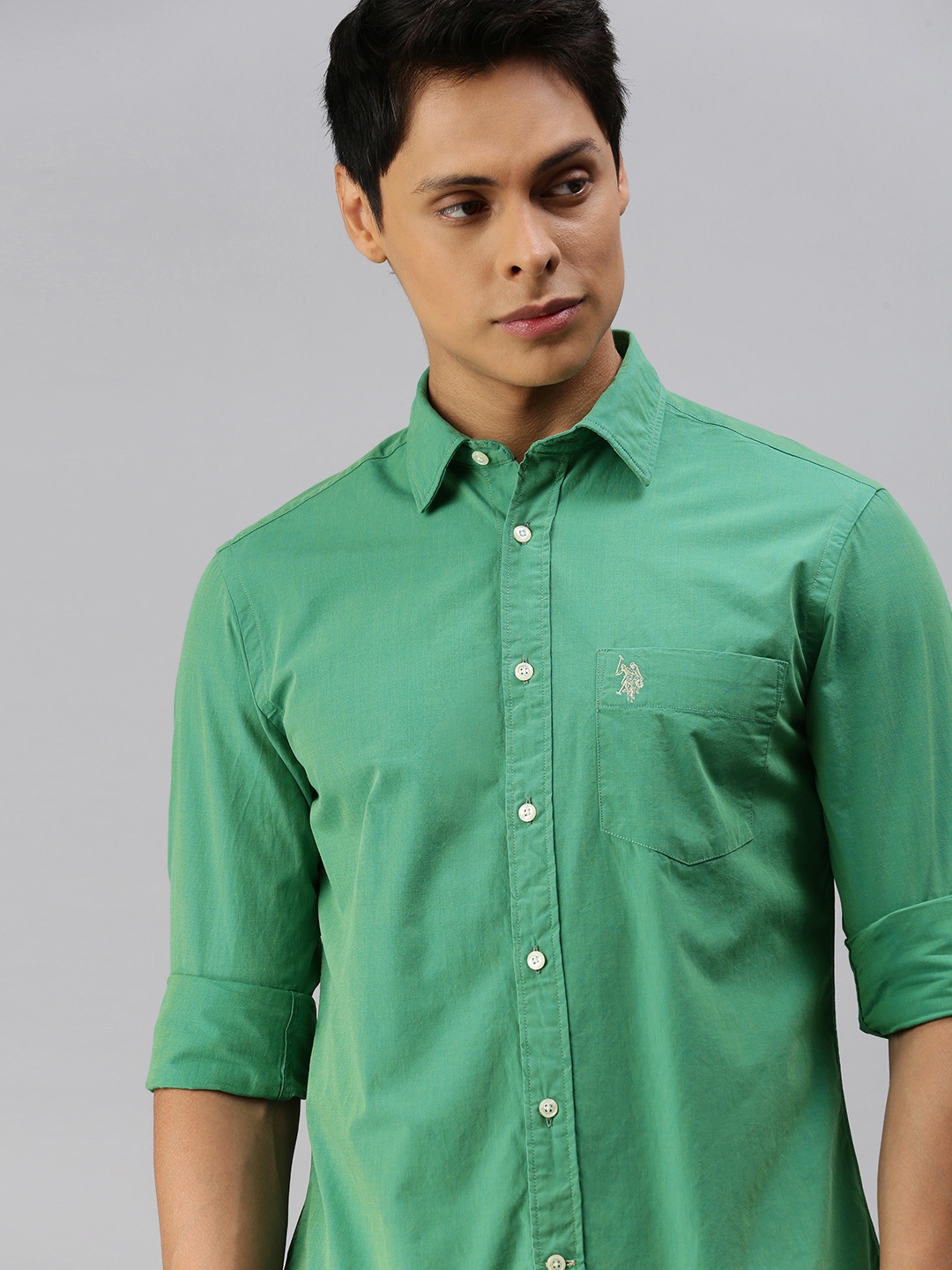 

U S Polo Assn Men Green Tailored Fit Solid Casual Shirt