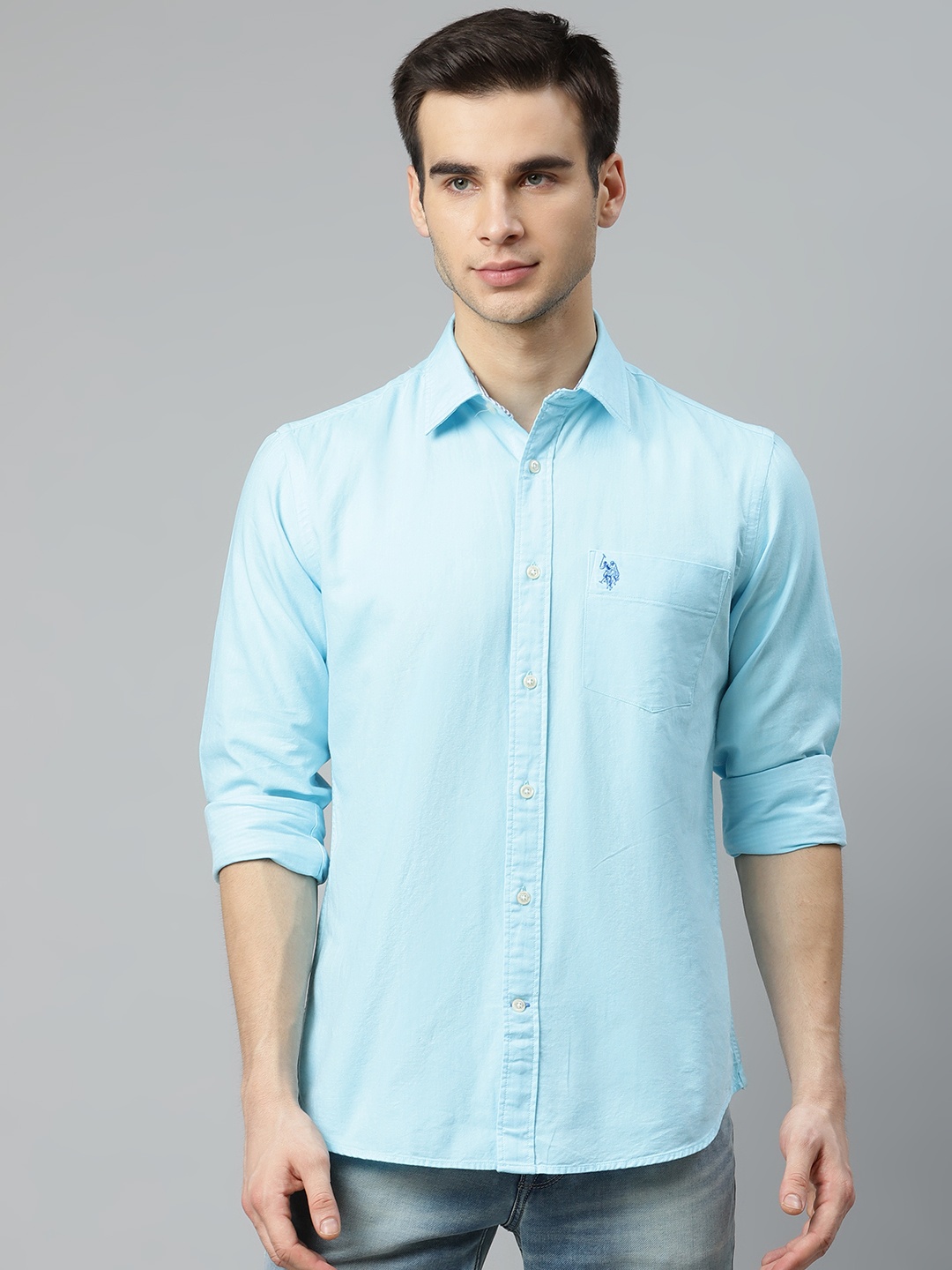 

U.S. Polo Assn. Men Blue Tailored Fit Pure Cotton Solid Casual Shirt