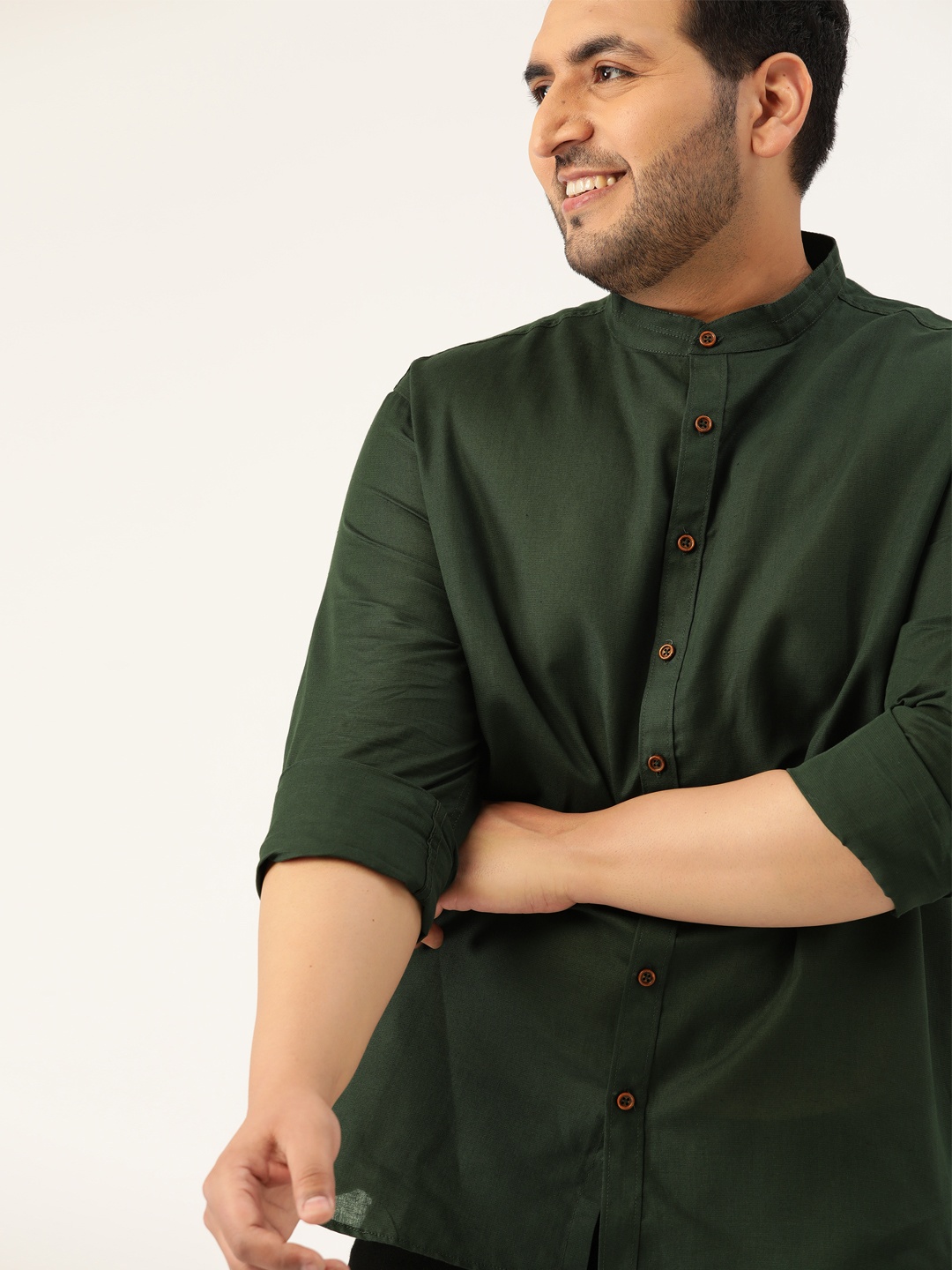 

Sztori Men Plus Size Green Regular Fit Solid Casual Shirt