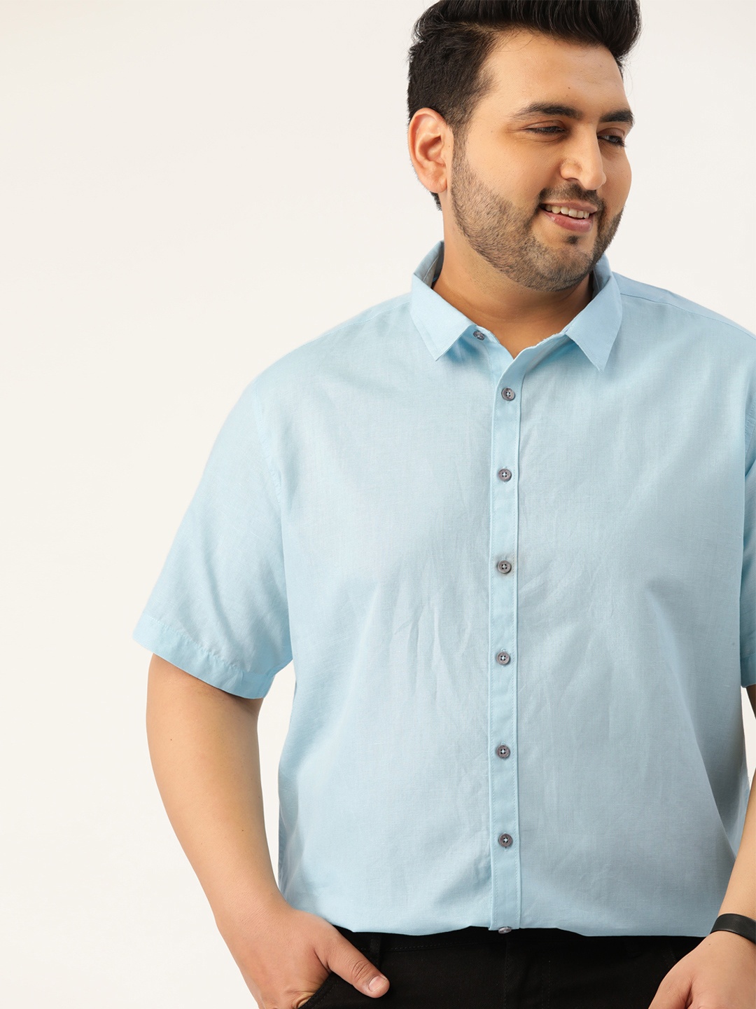 

Sztori Men Plus Size Blue Pure Cotton Solid Casual Shirt