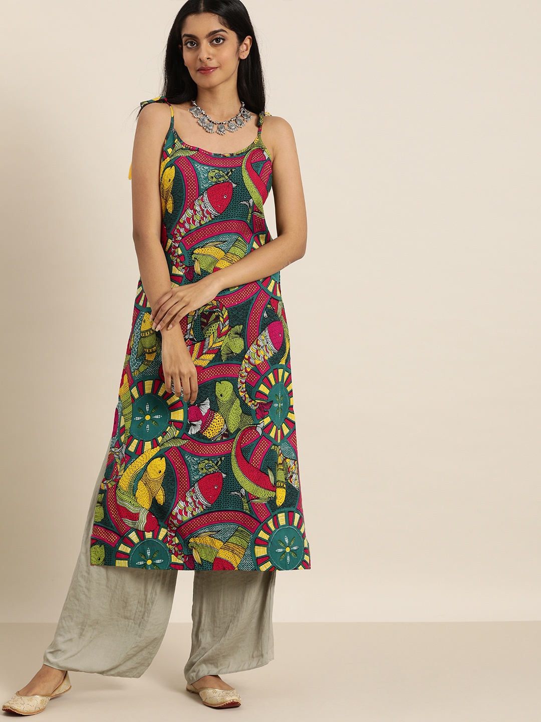 

Sangria Women Multicoloured Ethnic Motifs Printed Shoulder Strap Kurta, Multi