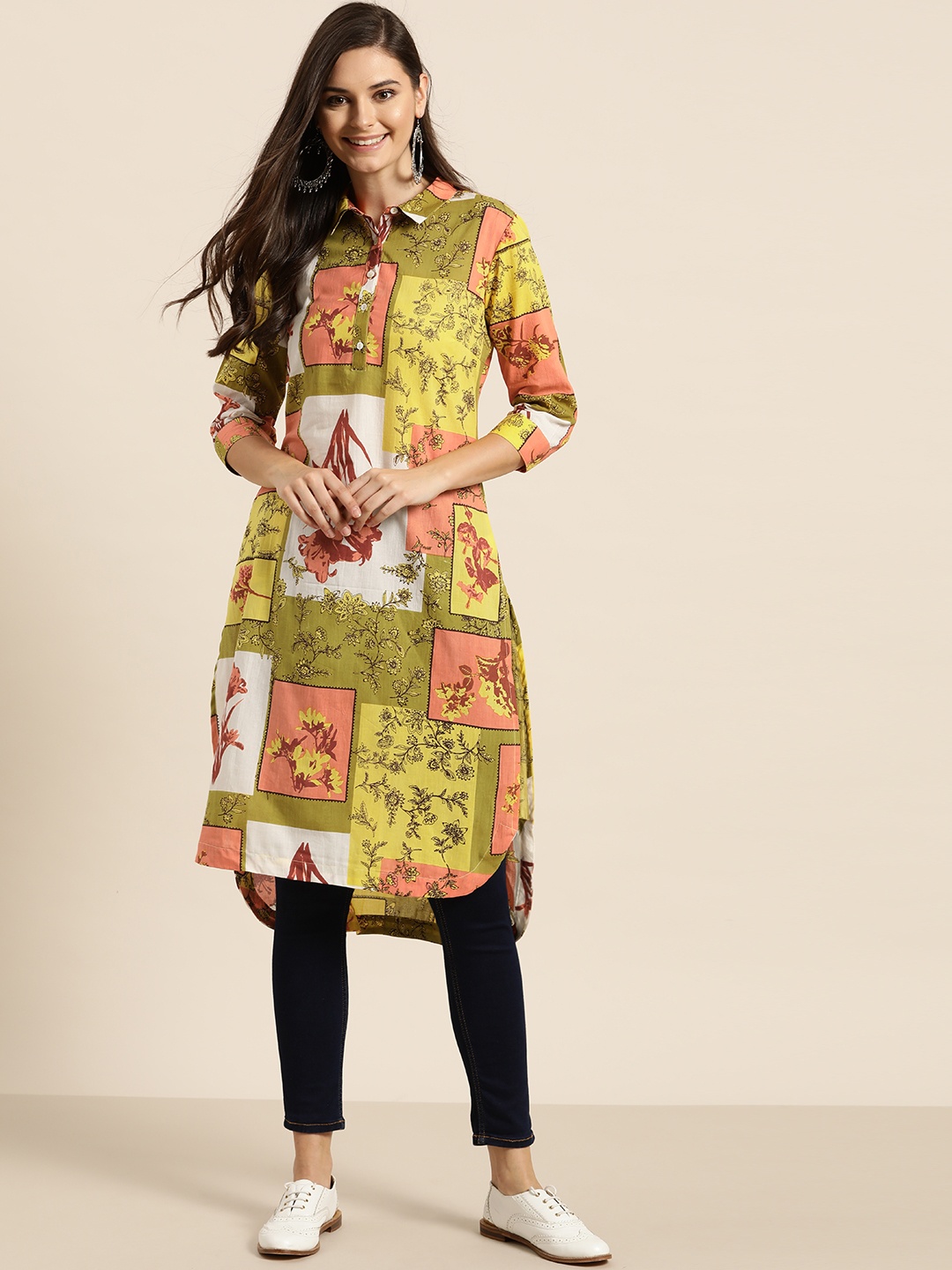 

Sangria Women Multi-coloured Ethnic Motifs Print Pure Cotton Straight Kurta