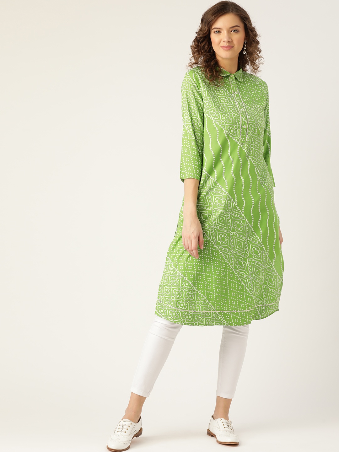 

Sangria Women Green & White Printed Shirt Style Kurta