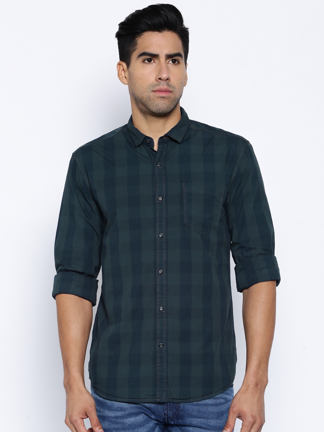 

Locomotive Navy & Grey Checked Casual Shirt, Navy blue