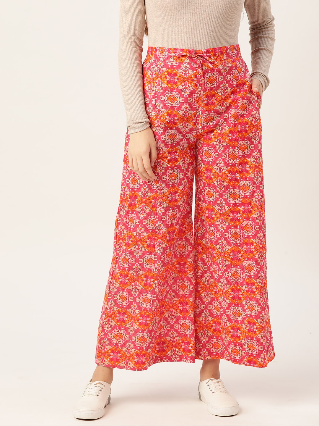 

Sangria Women Pink & Orange Cotton Ethnic Motifs Printed Palazzos