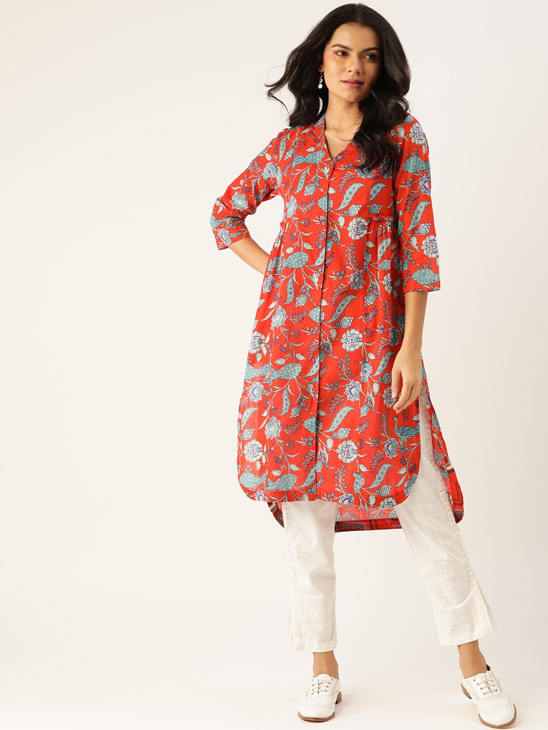 

Sangria Women Red & Blue Ethnic Motifs Printed Quirky Kurta