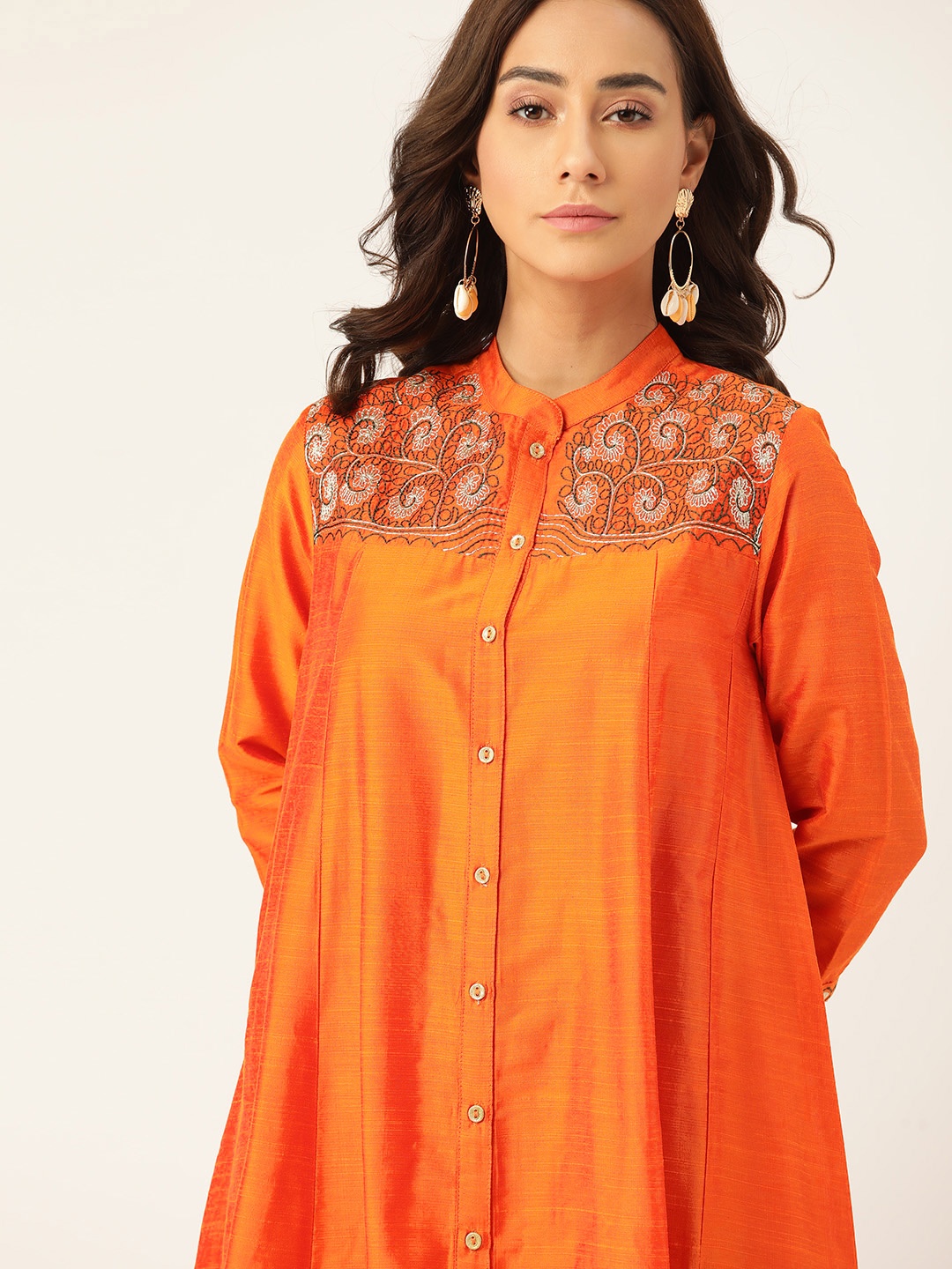 

Sangria Women Orange Yoke Design Kurta with Trousers