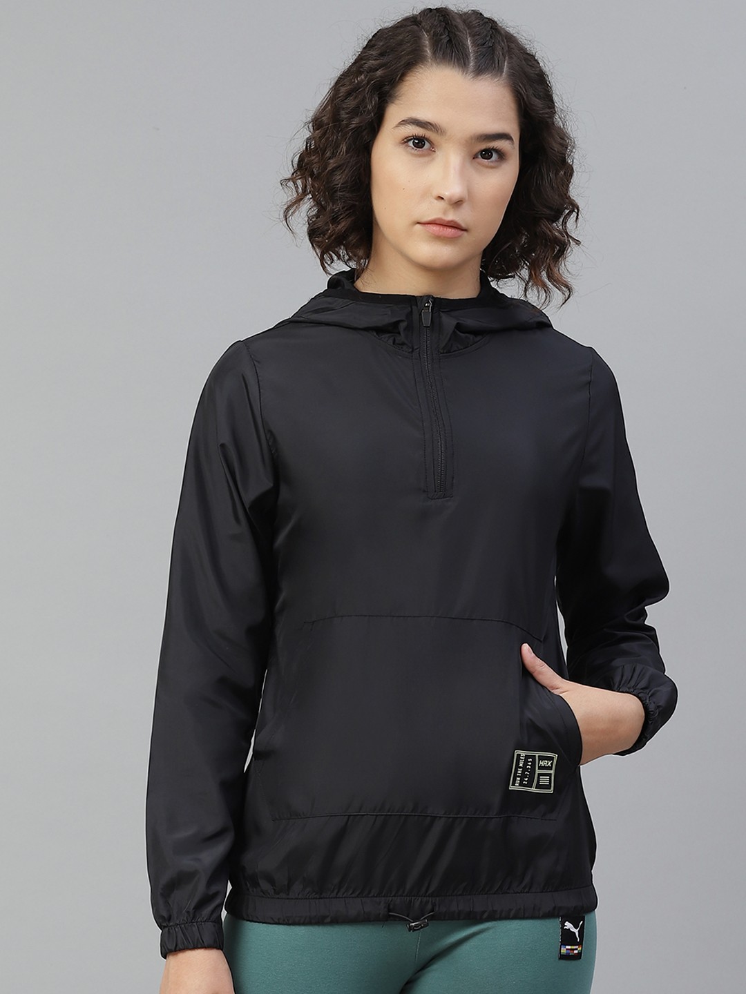 

HRX by Hrithik Roshan Men Jet Black Solid Packable Rapid-Dry Hooded Running Jacket