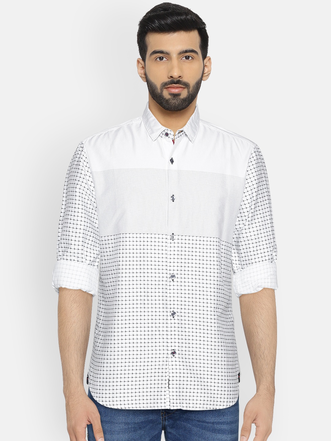 

LOCOMOTIVE White & Navy Printed Casual Shirt