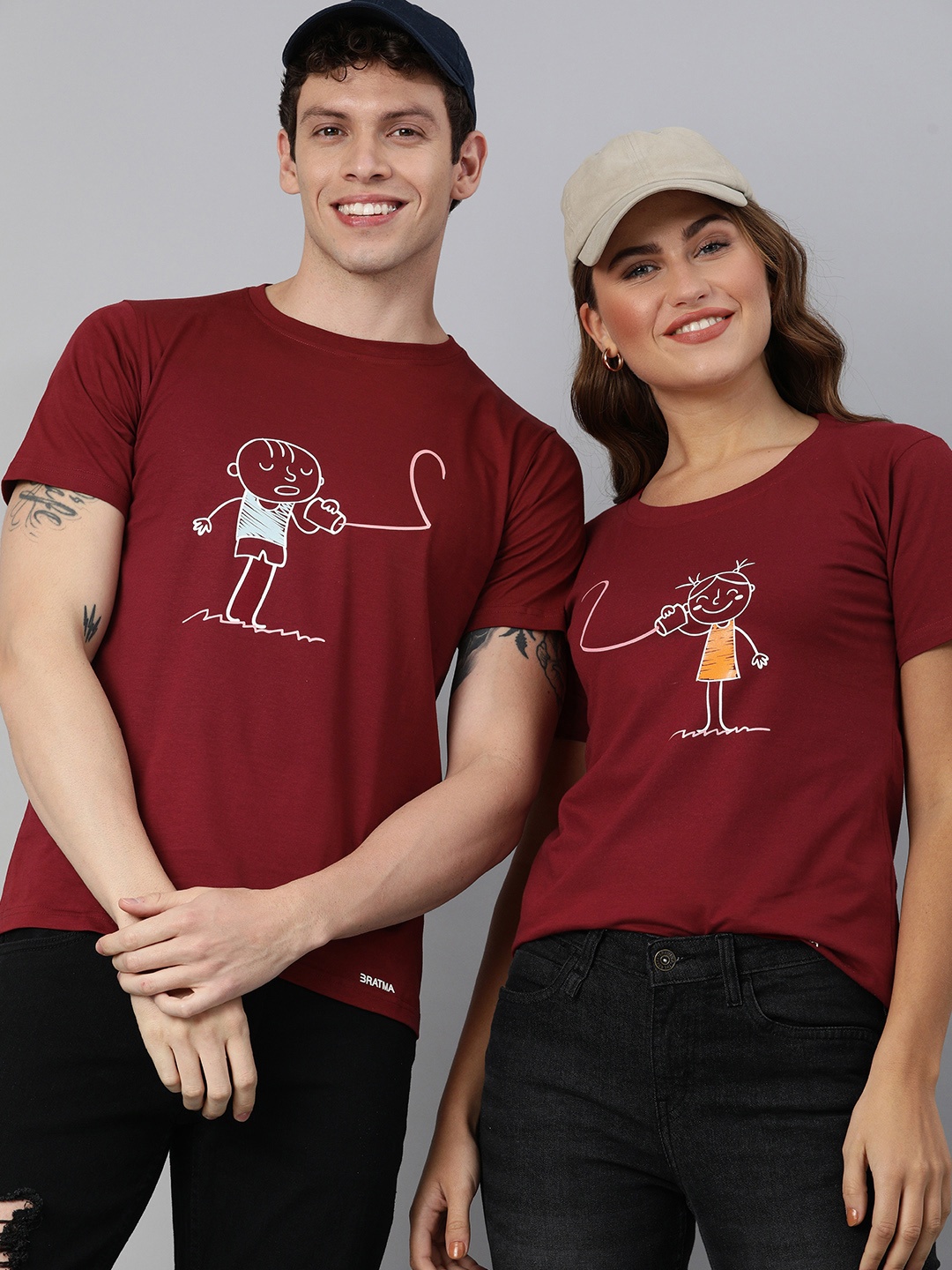

BRATMA Men Maroon White Printed Round Neck Pure Cotton T-shirt