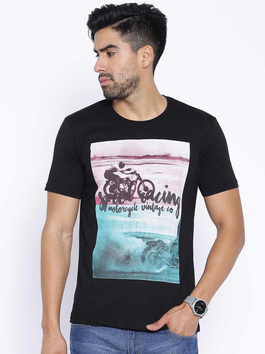 

Locomotive Black Printed Pure Cotton T-shirt