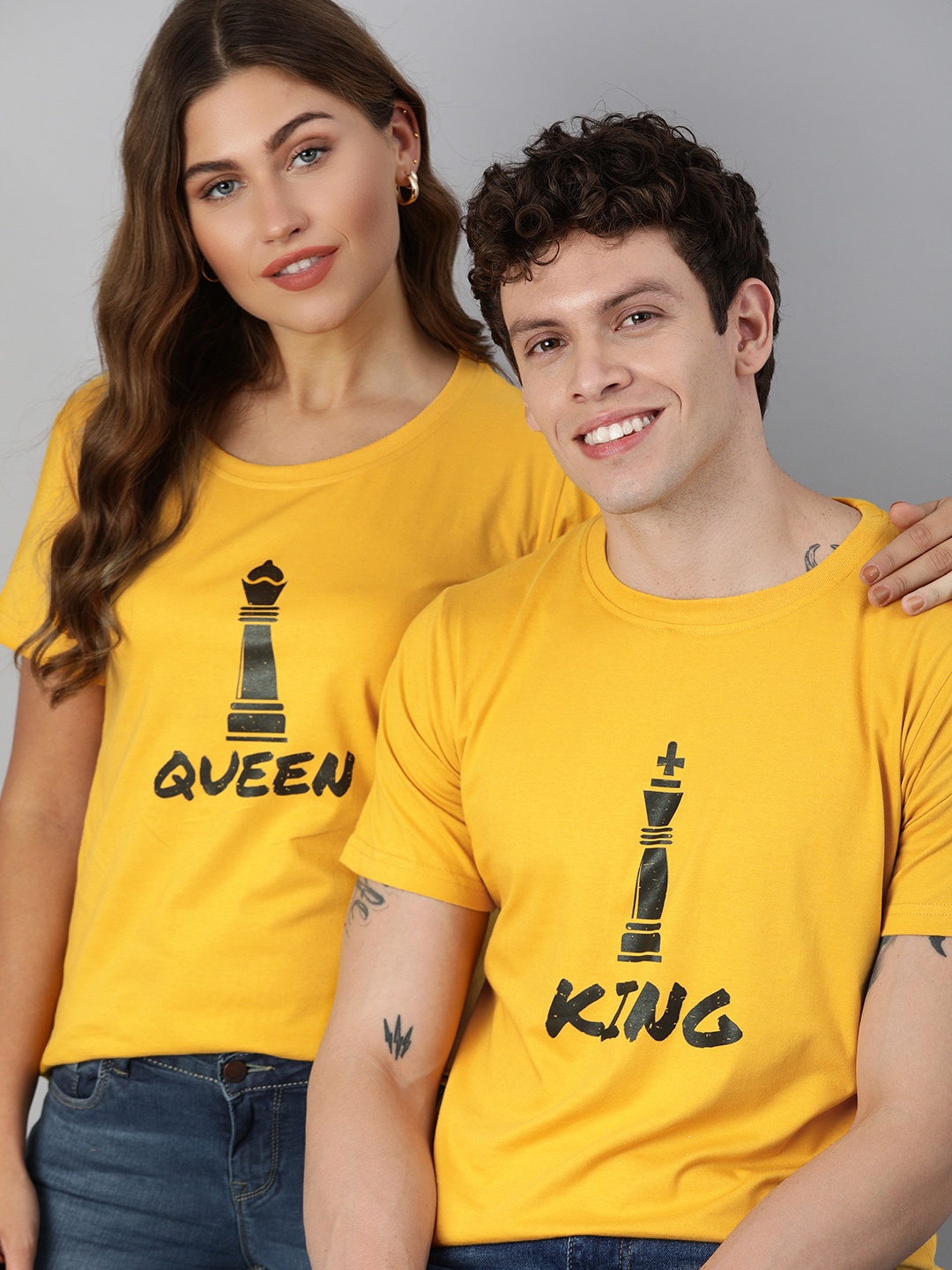 

BRATMA Women Mustard Yellow Printed Round Neck Pure Cotton T-shirt