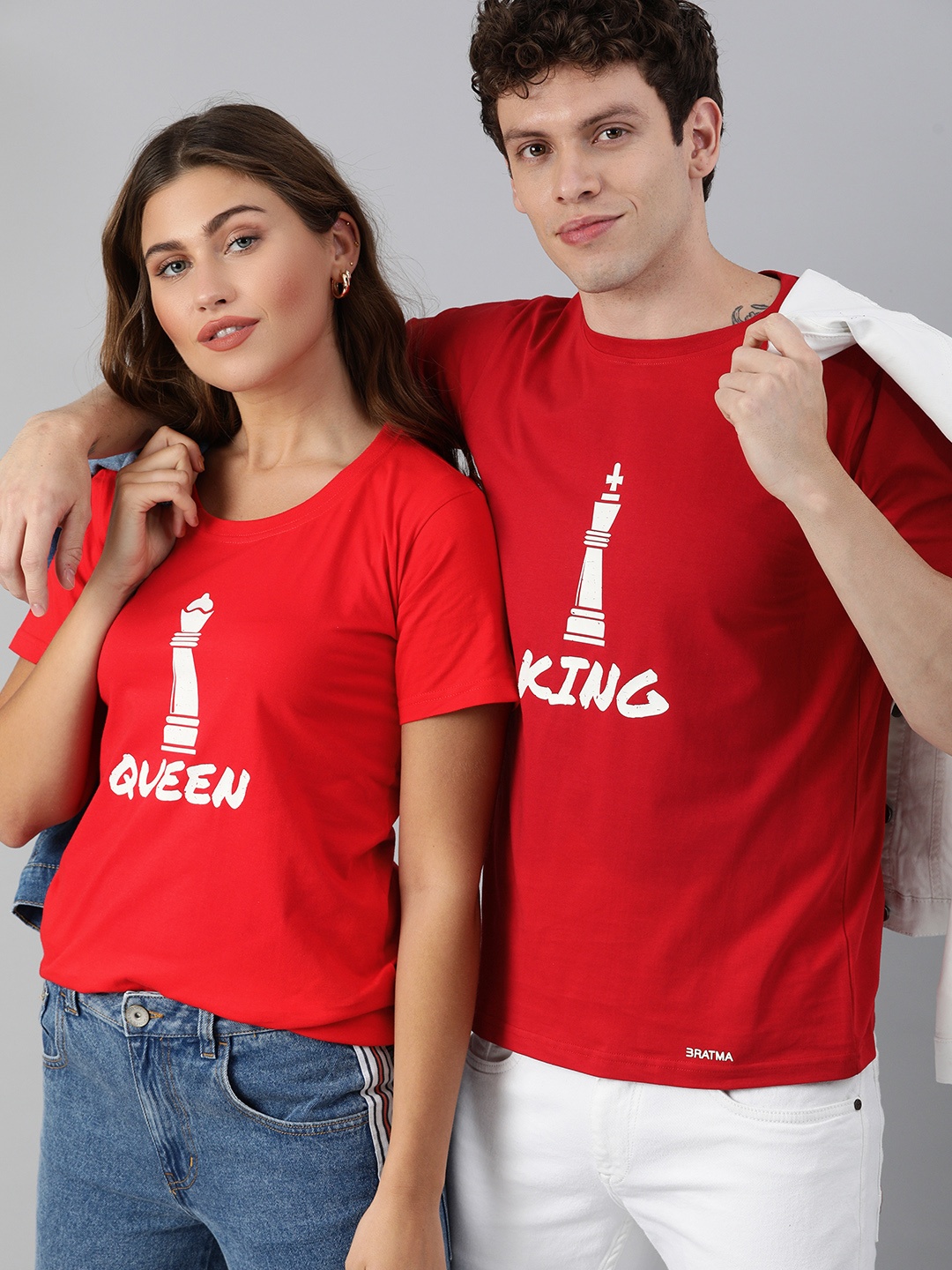 

BRATMA Women Red Printed Round Neck Pure Cotton T-shirt