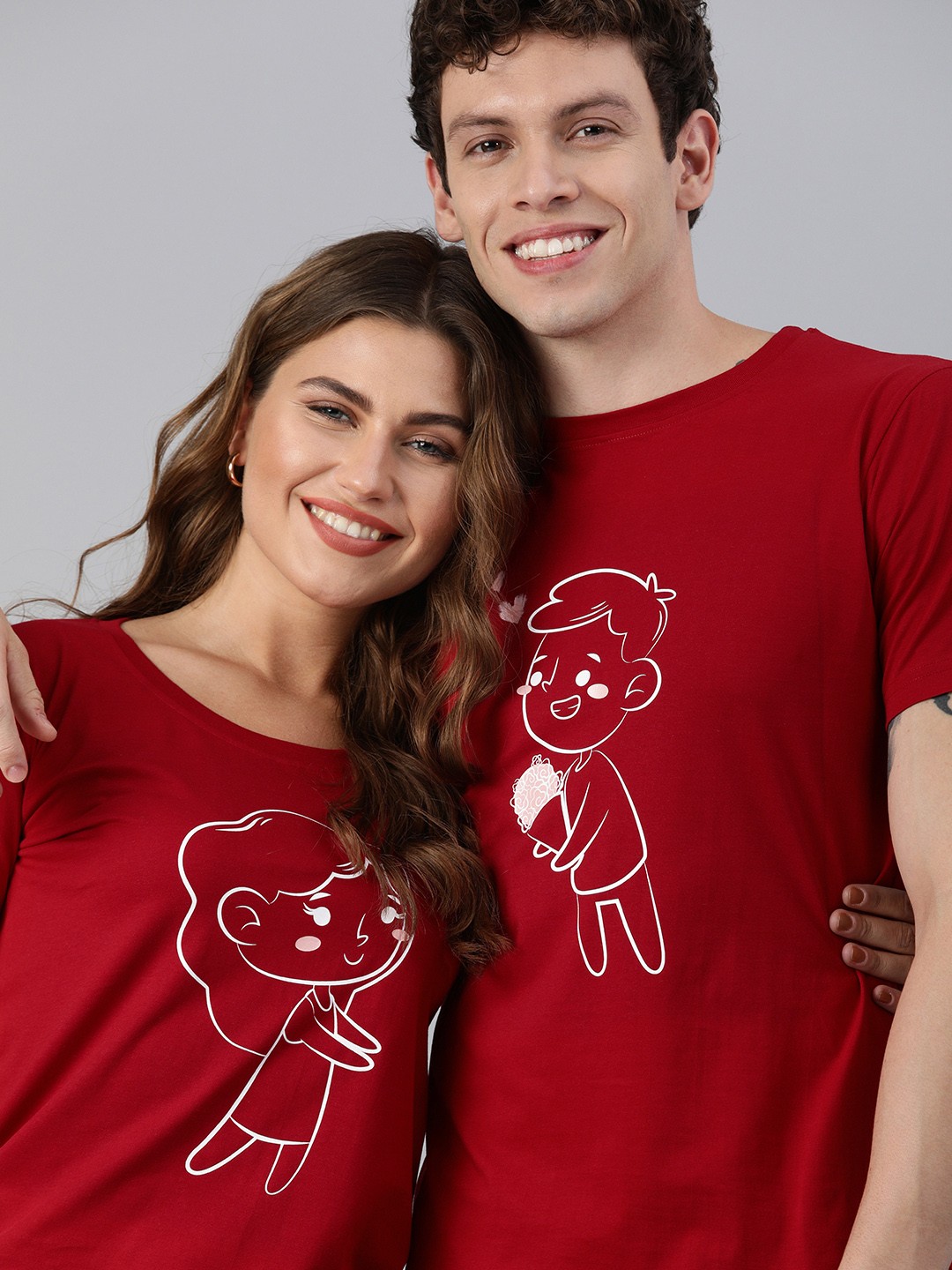

BRATMA Women Red Conversational Printed Round Neck Pure Cotton T-shirt