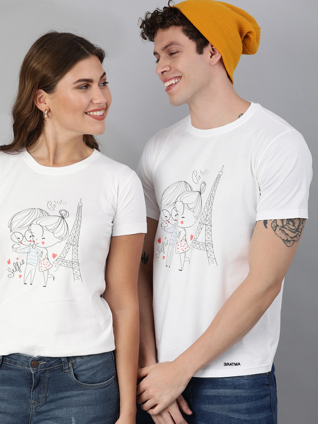 

BRATMA Women White Printed Round Neck Pure Cotton T-shirt