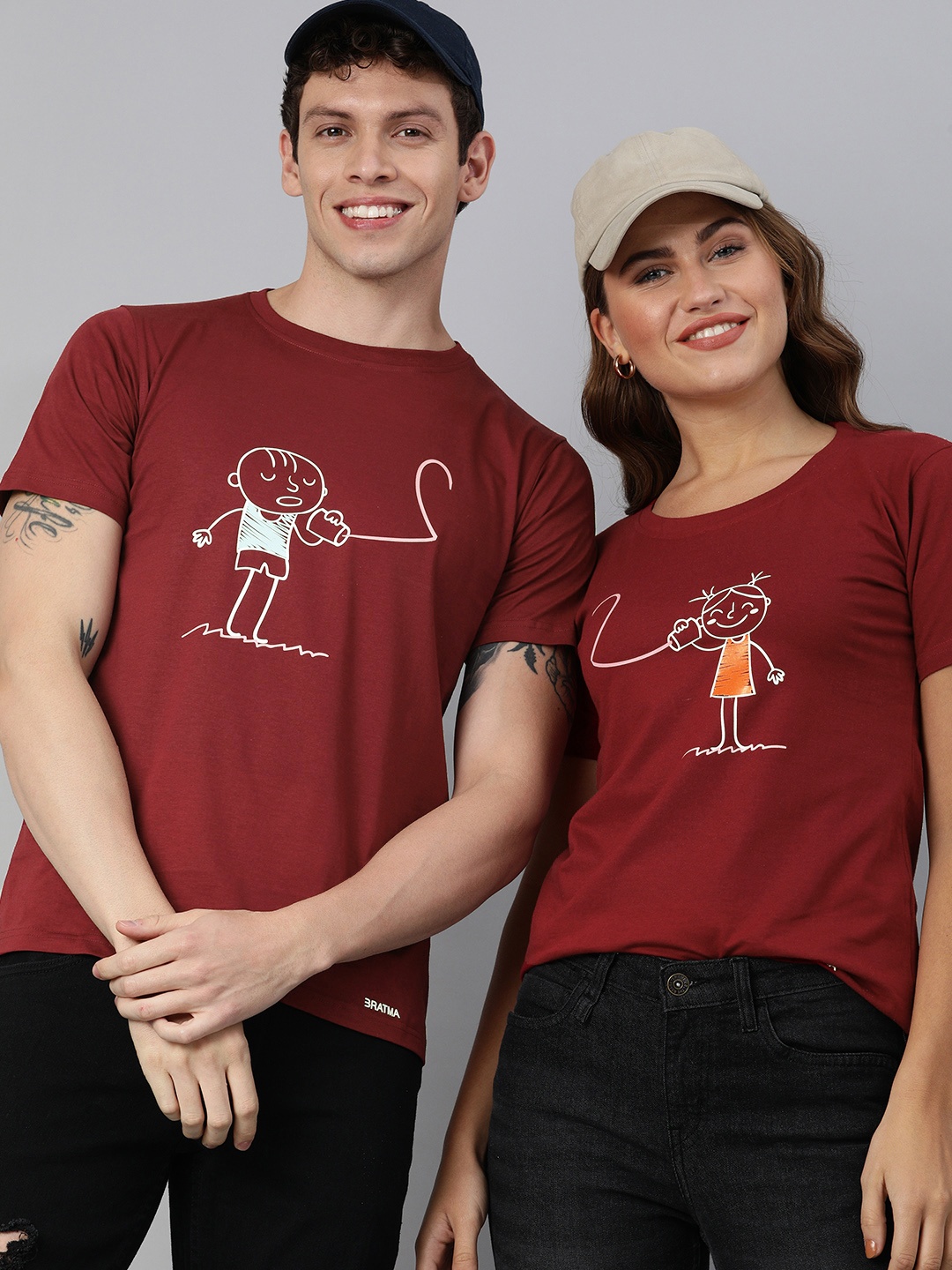 

BRATMA Women Maroon Printed Round Neck Pure Cotton T-shirt