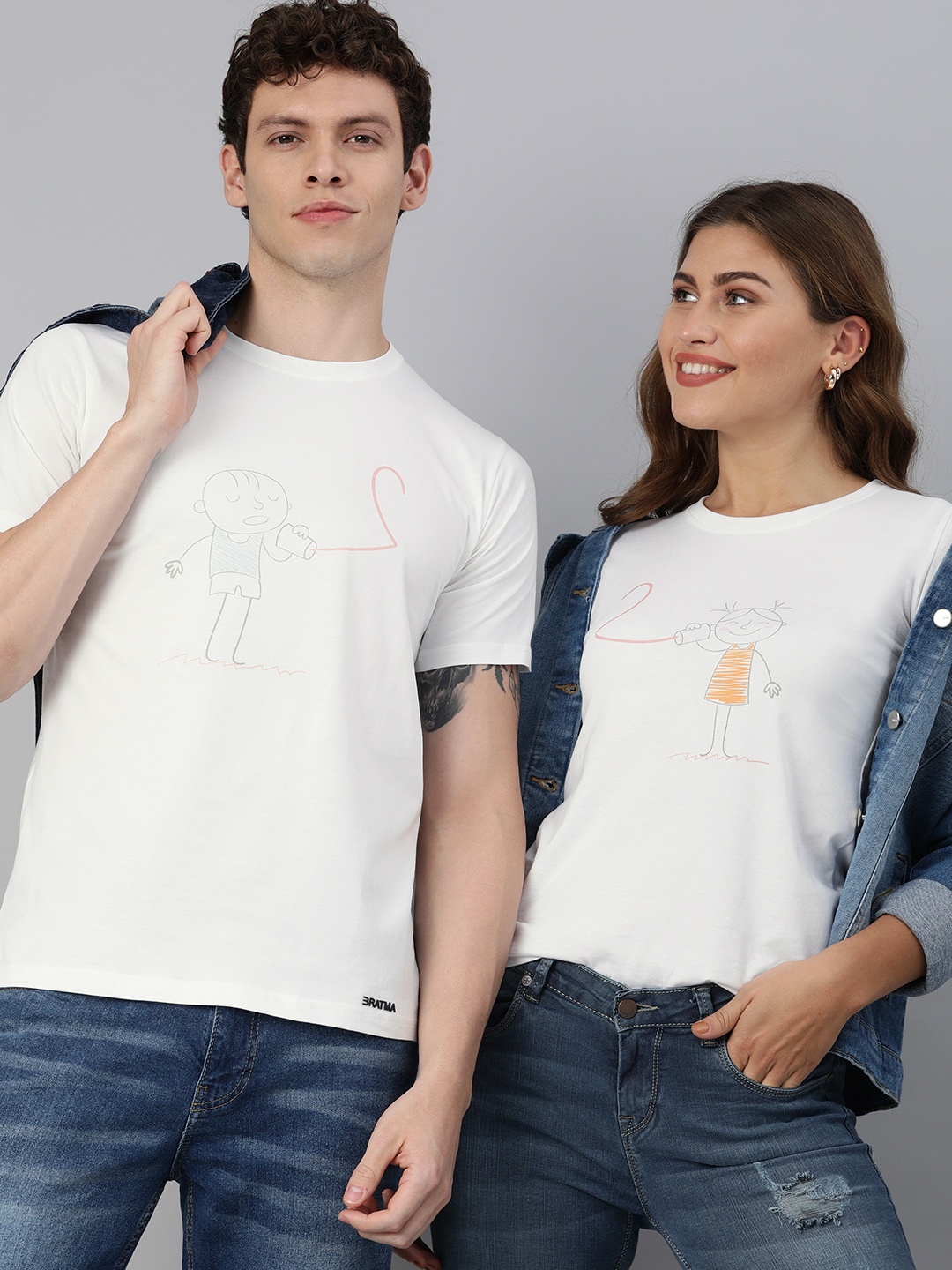 

BRATMA Women White Conversational Printed Round Neck Pure Cotton T-shirt